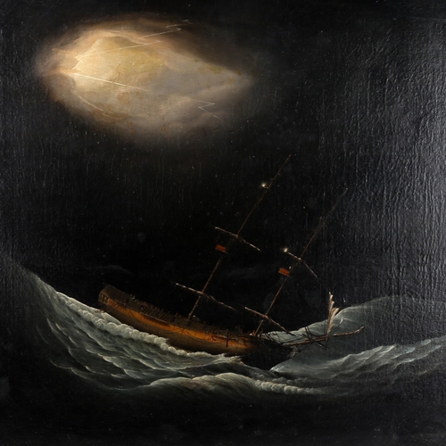 1408 - 18th/19th century oil on canvas, shipwreck in a storm, unsigned, 63cm x 76cm, framed