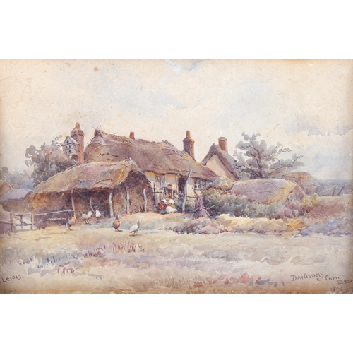 1412 - A Lewis, watercolour, farm buildings Danbury Essex, 1896, 16cm x 23cm, framed