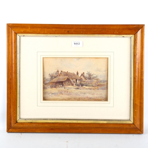 1412 - A Lewis, watercolour, farm buildings Danbury Essex, 1896, 16cm x 23cm, framed