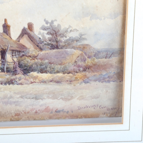 1412 - A Lewis, watercolour, farm buildings Danbury Essex, 1896, 16cm x 23cm, framed