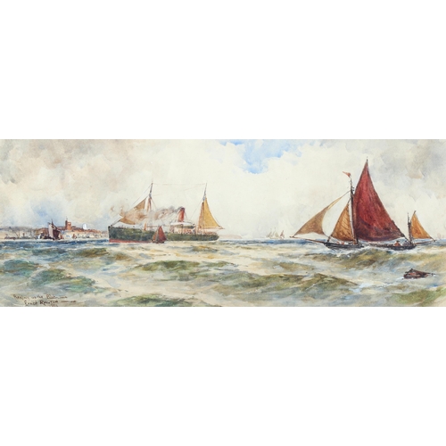 1413 - Ernest Railton, watercolour, Picking Up The Pilot, signed and dated 1909, 19cm x 48cm, framed