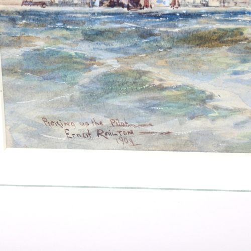 1413 - Ernest Railton, watercolour, Picking Up The Pilot, signed and dated 1909, 19cm x 48cm, framed