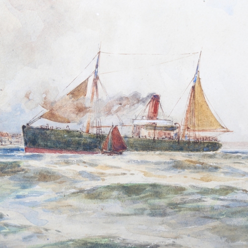 1413 - Ernest Railton, watercolour, Picking Up The Pilot, signed and dated 1909, 19cm x 48cm, framed