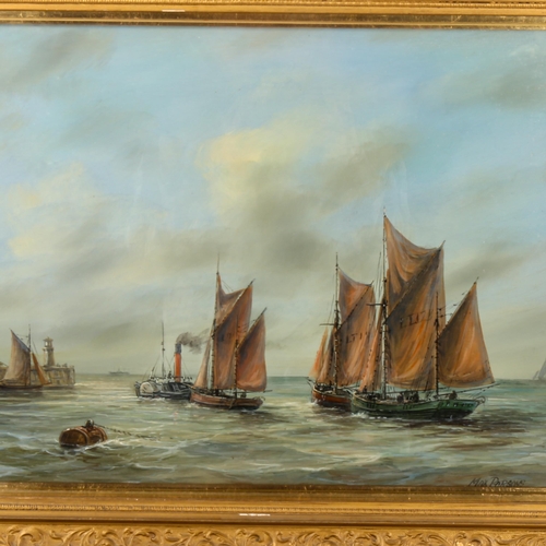 1414 - Max Parsons, oil on board, Lowestoft fishing fleet, signed, 33cm x 46cm, framed