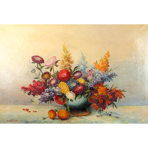 1415 - E B Bland, oil on canvas, still life, signed, 50cm x 75cm, framed