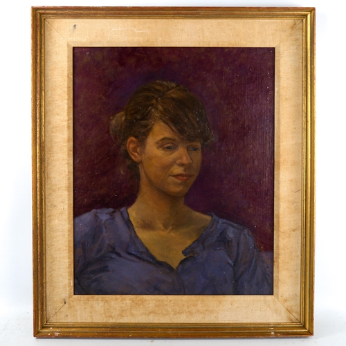 1420 - Mid-20th century oil on board, portrait of a woman, unsigned, 53cm x 42cm, framed