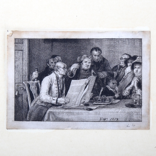 1429 - David Wilkie (1785 - 1841), etching, reading the Will, signed in the plate, image 7cm x 10.5cm, moun... 