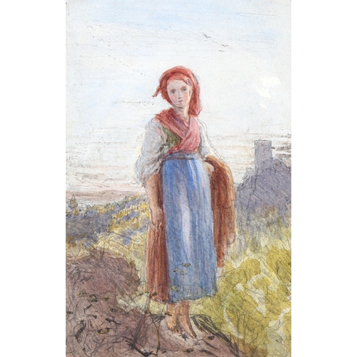 1431 - Miles Birket Foster (1825 - 1899), watercolour, country girl, 17cm x 10.5cm, mounted