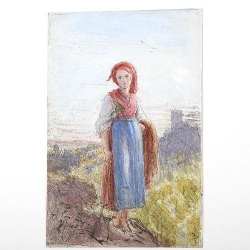 1431 - Miles Birket Foster (1825 - 1899), watercolour, country girl, 17cm x 10.5cm, mounted