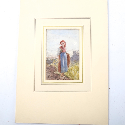 1431 - Miles Birket Foster (1825 - 1899), watercolour, country girl, 17cm x 10.5cm, mounted