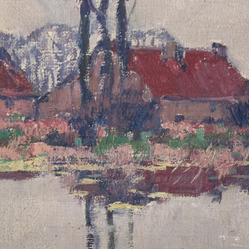 1437 - Wilhelm Lucas (1884 - 1918), oil on canvas, circa 1900, lake scene, signed, 37cm x 44cm, unframed