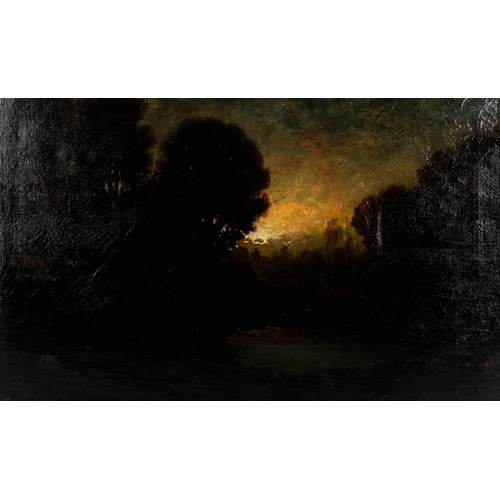 1441 - 19th century Barbizon School, oil on canvas, sunset landscape, unsigned, 46cm x 73cm, unframed