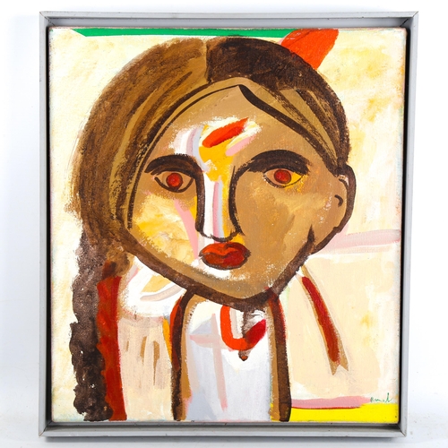 1443 - Amal Ghosh (Indian), oil on canvas, modernist figure, signed, 43cm x 38cm, framed