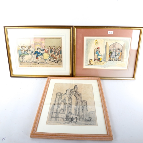 1445 - 2 19th century political caricature prints, Guy Vaux, 22cm x 33cm, and the Royal Salute, 22cm x 34cm... 