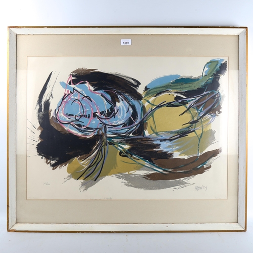 1449 - Mid-20th century French School, colour lithograph, abstract bird, indistinctly signed, dated '59, wi... 