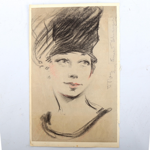 1451 - Ernest Thesiger (1879 - 1961), charcoal/crayon, portrait of Mary, signed, 35cm x 22cm, unframed