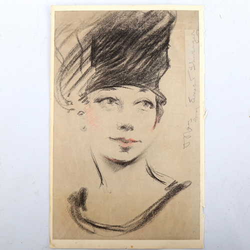 1451 - Ernest Thesiger (1879 - 1961), charcoal/crayon, portrait of Mary, signed, 35cm x 22cm, unframed