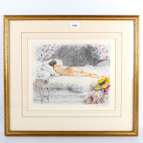 1460 - A Calbert, pair of coloured etchings, erotic studies, image 25cm x 34cm, framed