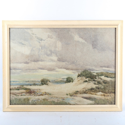 1464 - Oswald Garside, watercolour, beach scene, signed, 40cm x 54cm, framed