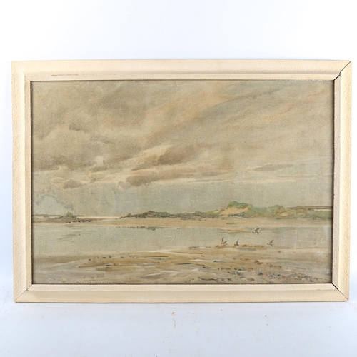 1465 - Oswald Garside, watercolour, beach scene, signed, 38cm x 56cm, framed