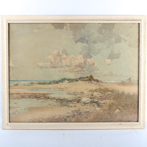 1466 - Oswald Garside, watercolour, beach scene, signed, 46cm x 61cm, framed