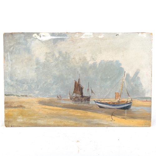 1467 - 19th century oil on tin, Hastings beach scene, indistinctly signed, 16cm x 30cm, and 3 other oil pai... 