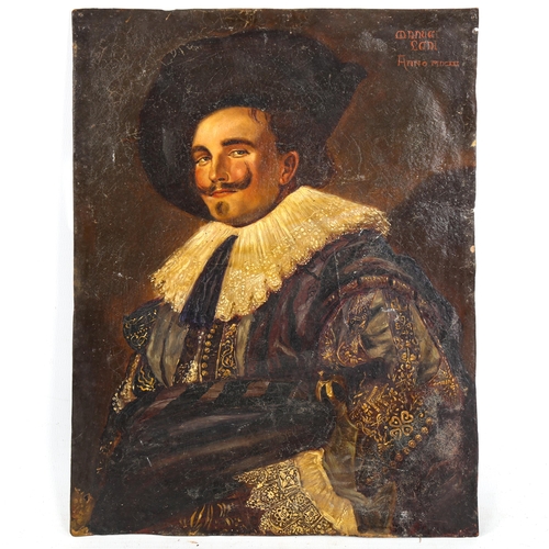 1469 - After Frans Hals, 19th century oil on copper, the laughing cavalier, indistinctly signed, 28cm x 21c... 