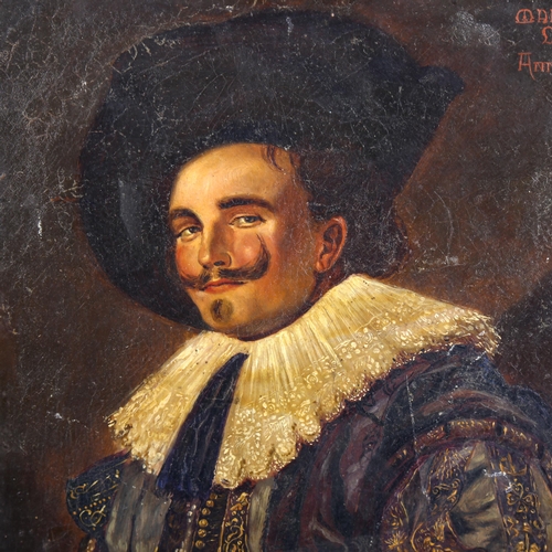 1469 - After Frans Hals, 19th century oil on copper, the laughing cavalier, indistinctly signed, 28cm x 21c... 