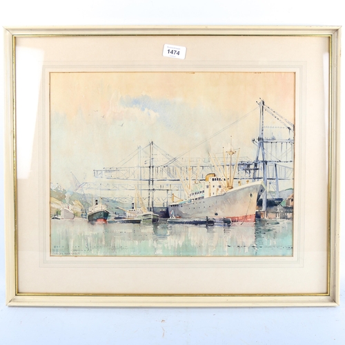 1474 - Charles Patrickson, watercolour, dockyard on the Seine, signed, inscribed verso, 33cm x 42cm, framed