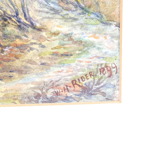 1477 - W H Rider, watercolour, a mountain stream, signed and dated 1899, 24cm x 35cm, framed