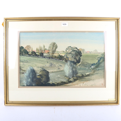 1478 - Lawrence Irving, watercolour, farm landscape Wittersham, signed with monogram, 32cm x 51cm, framed