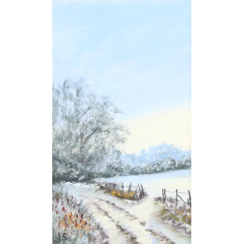 1481 - John Soar, miniature pastel drawing, winter morning, framed, overall frame dimensions 27cm x 21cm, f... 