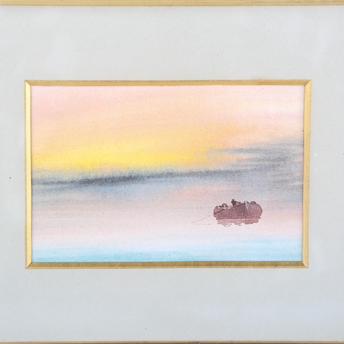 1482 - Pair of watercolours, sunset landscapes, signed with monogram, 9.5cm x 14cm, framed