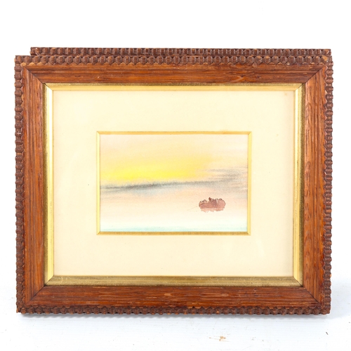 1482 - Pair of watercolours, sunset landscapes, signed with monogram, 9.5cm x 14cm, framed