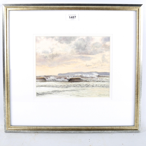 1487 - Watercolour, detailed shore scene, indistinctly signed Felicity Flint?, 19cm x 23cm, framed