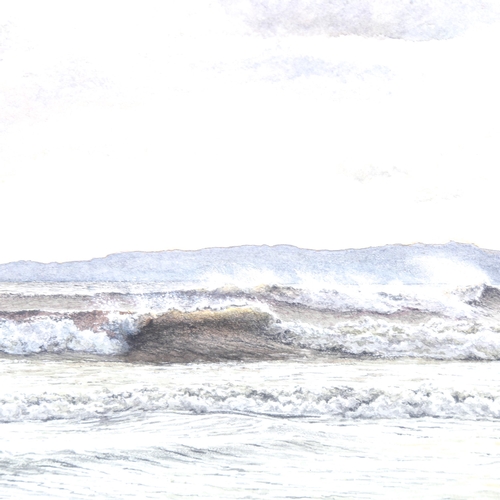 1487 - Watercolour, detailed shore scene, indistinctly signed Felicity Flint?, 19cm x 23cm, framed