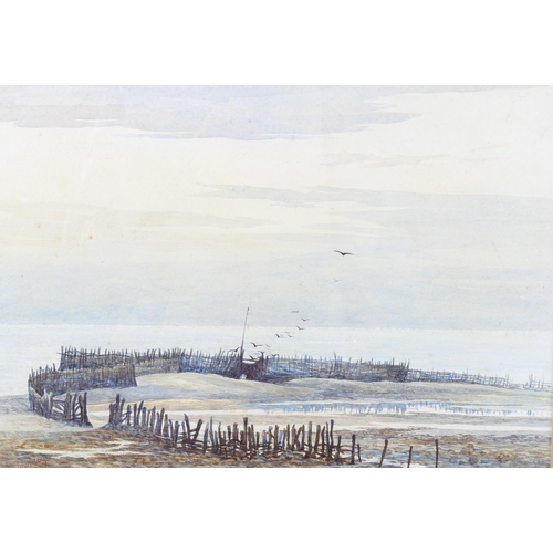 1489 - Minnie Townley, watercolour, coastal scene, signed and dated 1877, 25cm x 35cm, framed