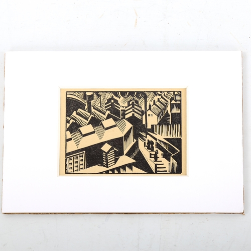 1491 - Edward Wadsworth, woodcut, street scene, image 10.5cm x 14.5cm, mounted