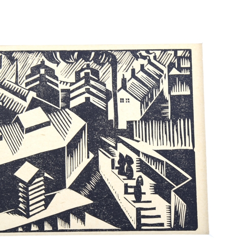 1491 - Edward Wadsworth, woodcut, street scene, image 10.5cm x 14.5cm, mounted