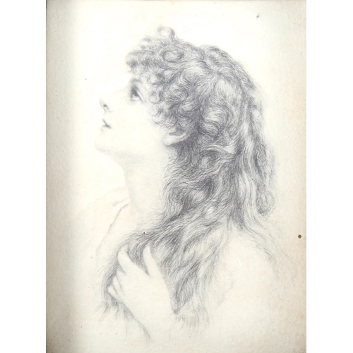 1492 - Pre-Raphaelite School, pencil drawing, portrait of a girl, unsigned, 10cm x 7cm, framed