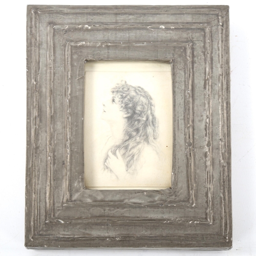 1492 - Pre-Raphaelite School, pencil drawing, portrait of a girl, unsigned, 10cm x 7cm, framed