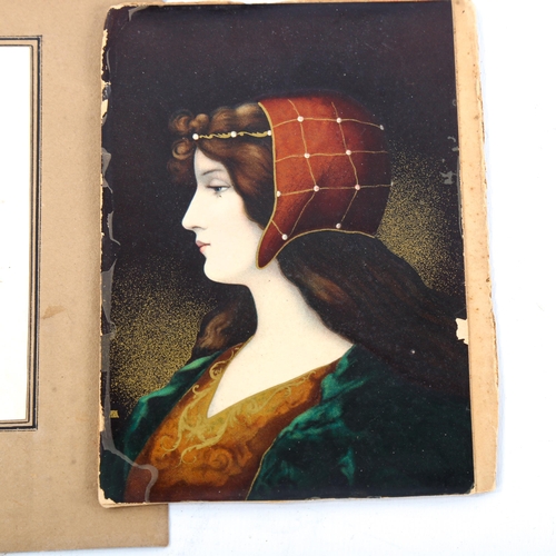 1493 - 19th century watercolour, botanical study, 9cm x 10.5cm, and a 19th century lacquer portrait of a gi... 