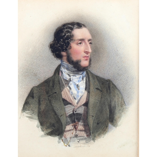 1500 - Fisher of Bristol, 19th century watercolour, portrait of a gentleman, 16.5cm x 12.5cm, framed