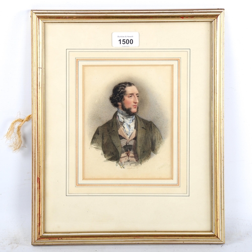 1500 - Fisher of Bristol, 19th century watercolour, portrait of a gentleman, 16.5cm x 12.5cm, framed