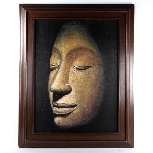 1512 - Acrylic on canvas, stone Buddha, unsigned, 80cm x 60cm, framed