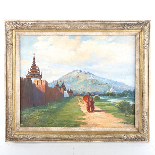 1515 - Kyi Winn, oil on canvas, Oriental temple scene, signed, 40cm x 50cm, framed