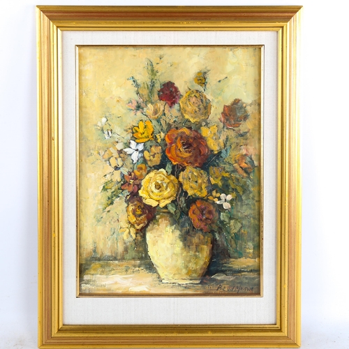 1521 - 20th century oil on canvas, still life flowers, indistinctly signed, 38cm x 28cm, framed