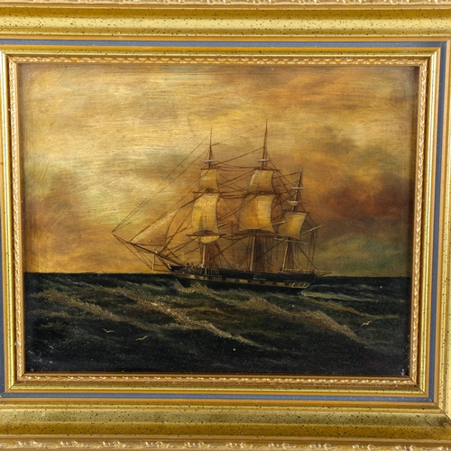 1523 - 19th century oil on panel, 3-masted barque Tangiers off Hastings, 8