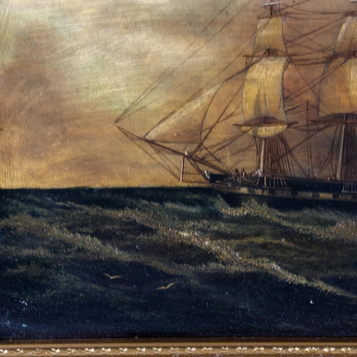 1523 - 19th century oil on panel, 3-masted barque Tangiers off Hastings, 8