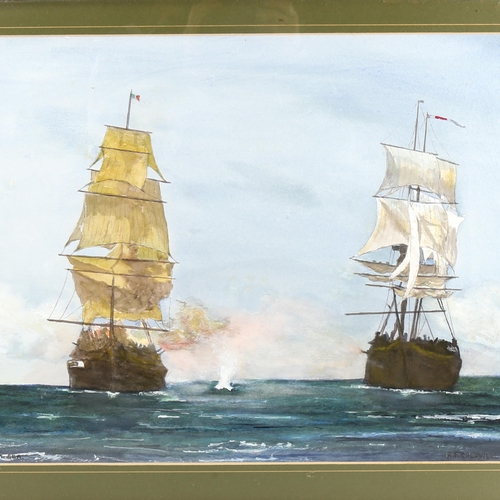 1524 - A Caldwell, watercolour, sea battle, signed, 33cm x 45cm, framed